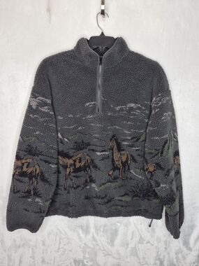 Levis Horse Print Fleece Quarter Zip Pullover Sweater Western Landscape Mens L